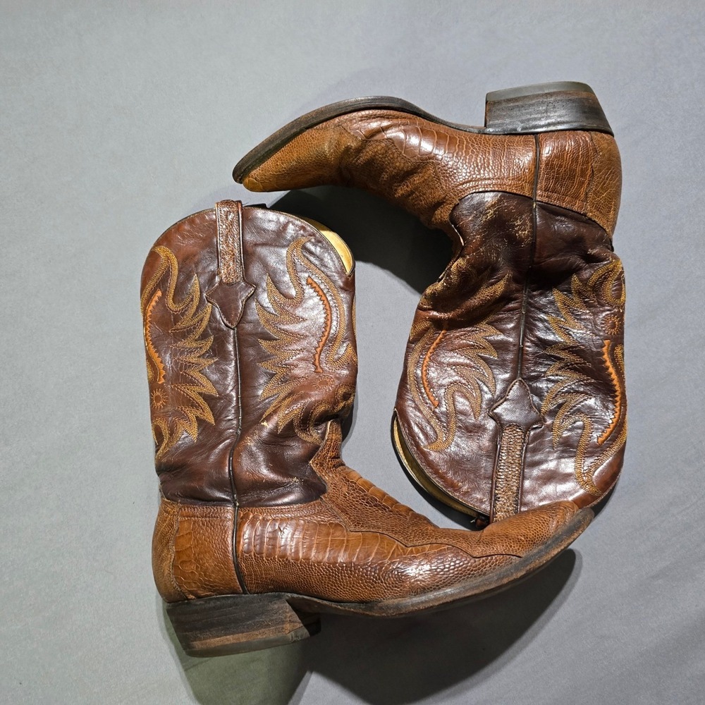 Cuadra Ostrich Leather Cowboy Boots Mens 9.5 Brown Western Pointed Toe